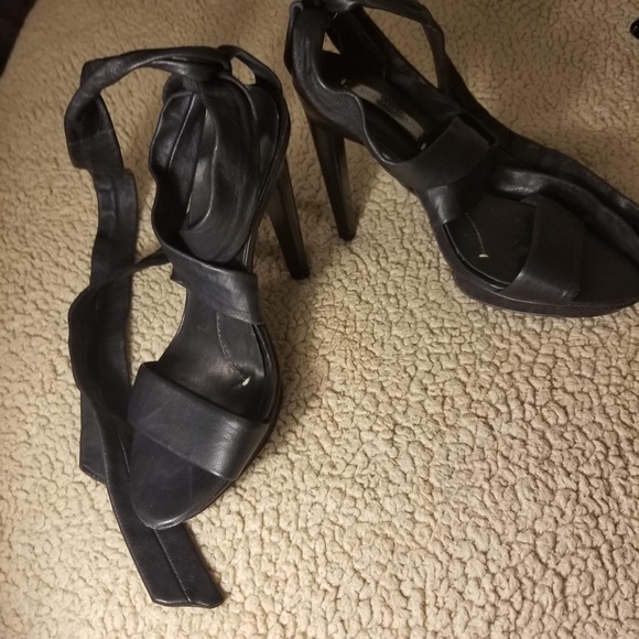 BCBG MAXAZRIA Black ALL Leather LACE UP Stilettos - Picture 1 of 4